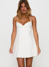 Dearly Embroidered Mini Dress White