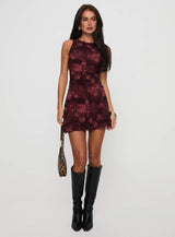 Vivre Mini Dress Burgundy Paisley