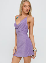 Indi Halter Cowl Neck Mini Dress Purple Shimmer