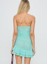 Hailees Lace Strapless Mini Dress Aqua