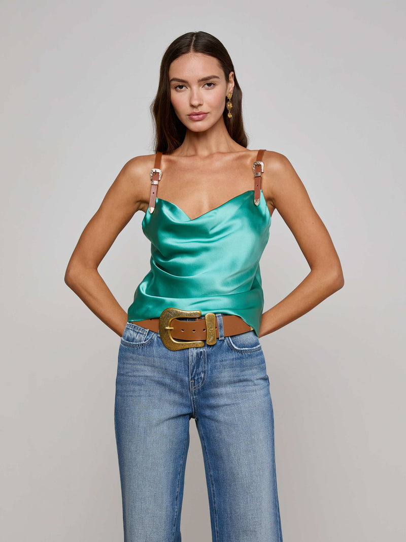 Lux Silk Buckle-Strap Camisole
