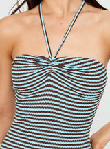 Knoxi Halter Jersey Mini Dress Blue / Brown Stripe