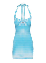 Golden Era Halter Mini Dress Blue Stripe