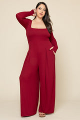 Go With The Flow Long Sleeve Jumpsuit - Deep Cherry