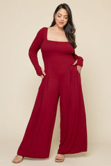 Go With The Flow Long Sleeve Jumpsuit - Deep Cherry