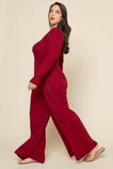 Go With The Flow Long Sleeve Jumpsuit - Deep Cherry