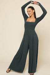 Go With The Flow Long Sleeve Jumpsuit - Deep Forest