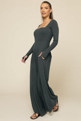 Go With The Flow Long Sleeve Jumpsuit - Deep Forest