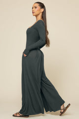 Go With The Flow Long Sleeve Jumpsuit - Deep Forest