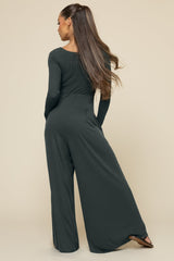 Go With The Flow Long Sleeve Jumpsuit - Deep Forest