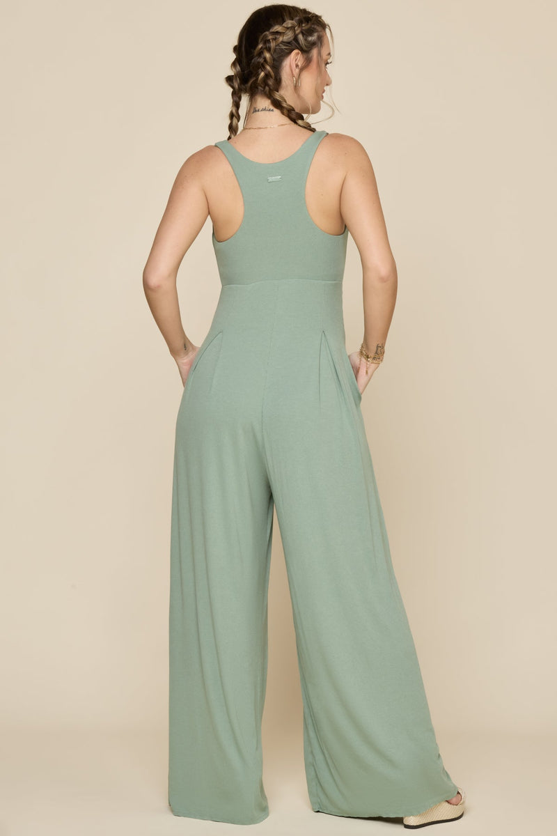 Go With The Flow Jumpsuit - Evening Moss