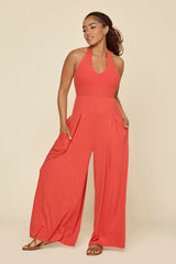 Halter Go with the Flow Jumpsuit - Cayenne
